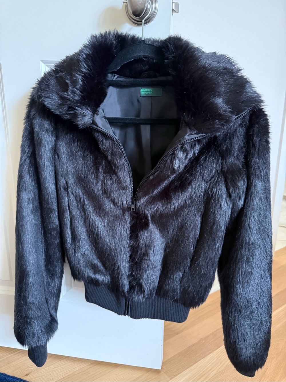 United Colors Of Benetton Dark Brown Faux Fur Bomber Jacket with Plush Collar